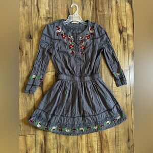 Tularosa Revolve Gray Festival Embroidered 3/4 Sleeve Dress Women’s Small